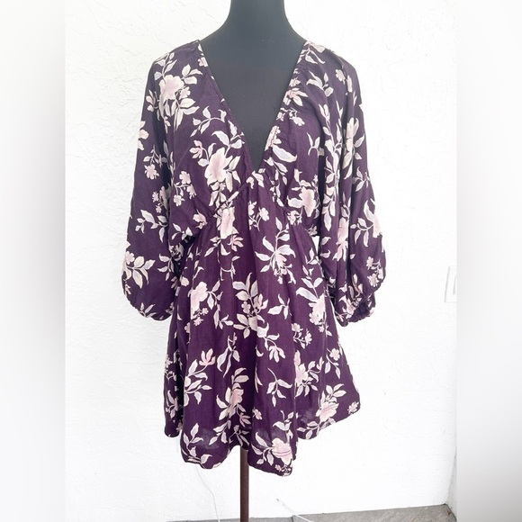 Free People Portia Linen Mini Dress in BlackBerry Womens Size Small NEW - Picture 6 of 11